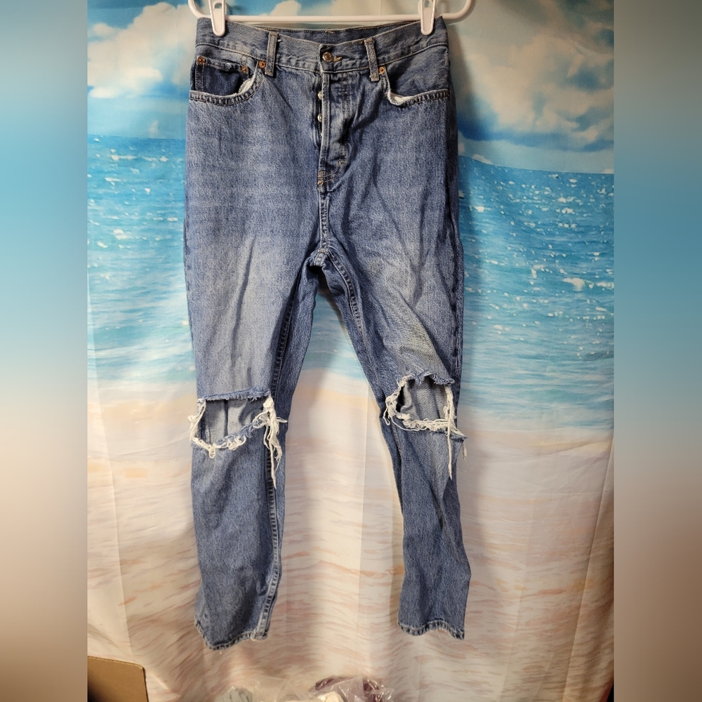 TOPSHOP MENS BUTTONFLY DISTRESSED‎ BLUE JEANS SIZE 30X30